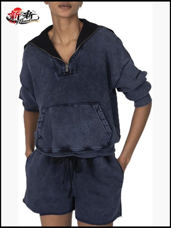 Other - French Terry Quarter Zip Pullover V-Neck Cotton Sweater